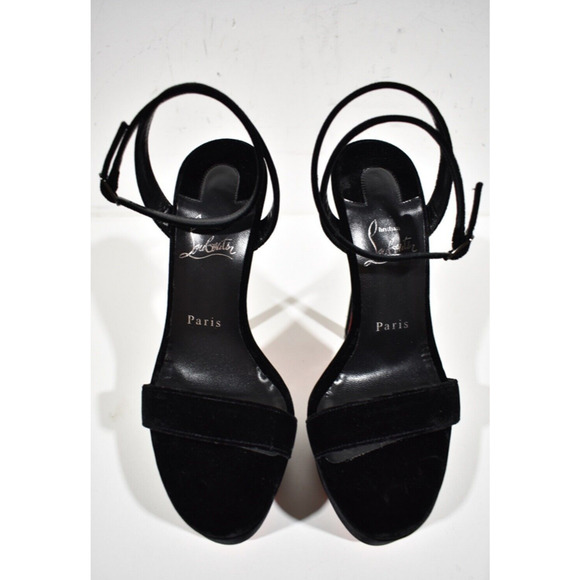 Christian Louboutin Loubi Queen Alta 150 Black Ankle Strap Sandal Heel Pump 40.5 - Picture 6 of 12